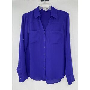 Express‎ Portofin Purple Button Up 3/4 Roll Sleeve Collared Shirt Size S, Flaw